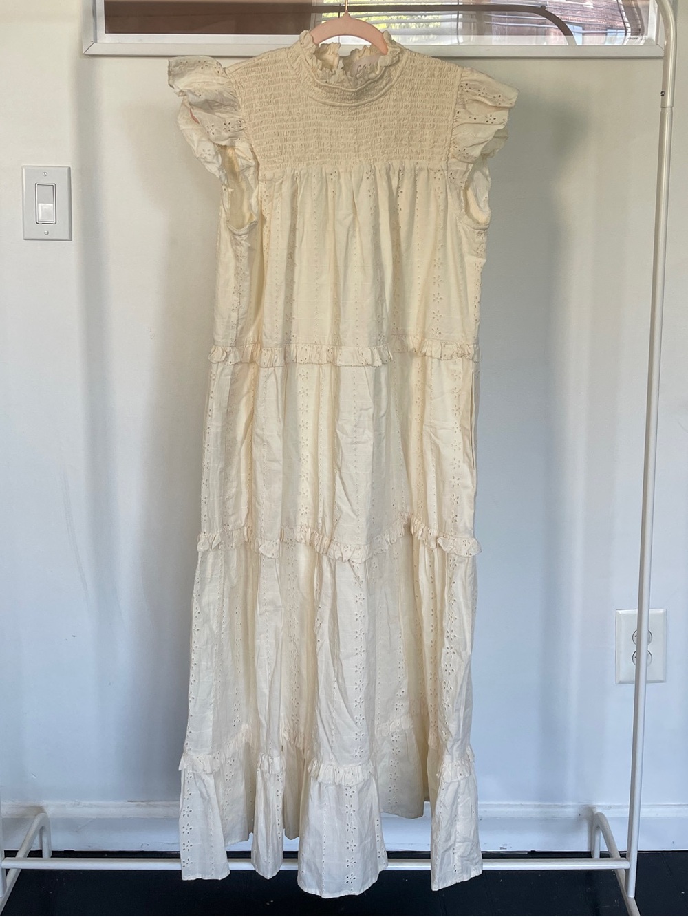 Cleobella Cream Smocked Ruffle-Neck Top